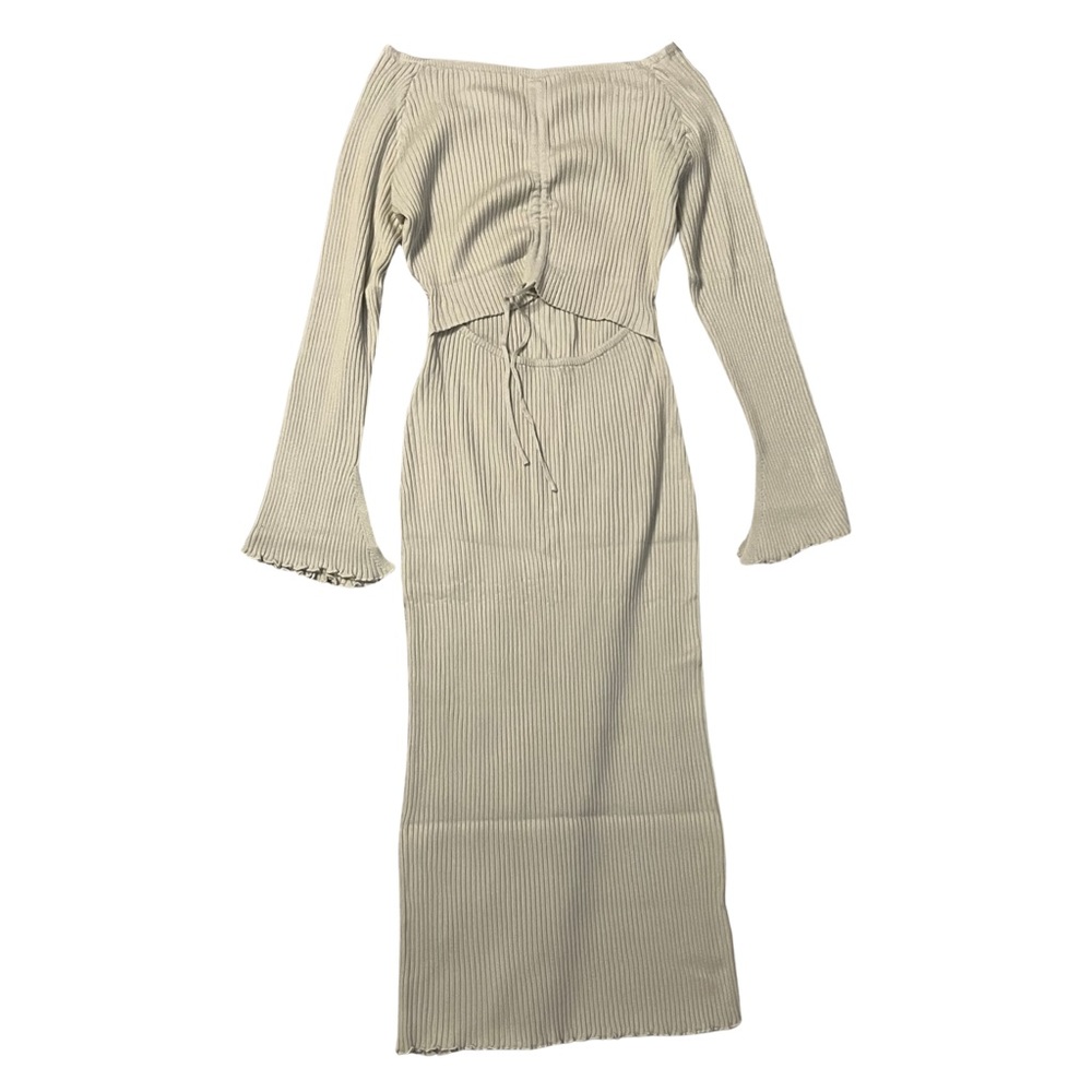 Women's Off Shoulder Dress Ribbed Long Sleeve Bodycon Dress Cutout Midi Dress